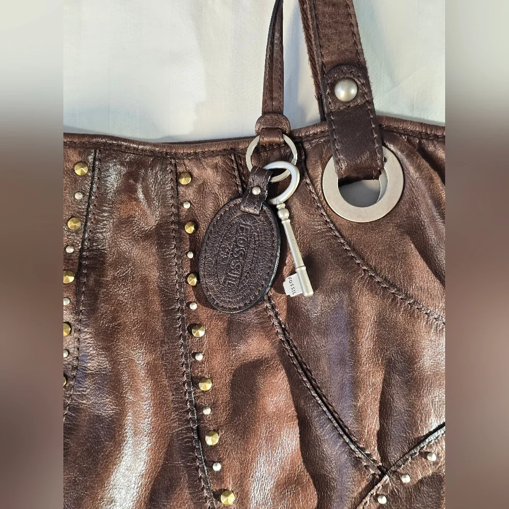 FOSSIL Vintage Brown Leather Tote Bag - Picture 7 of 10